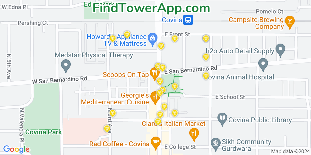 Verizon 4G/5G cell tower coverage map Covina, California