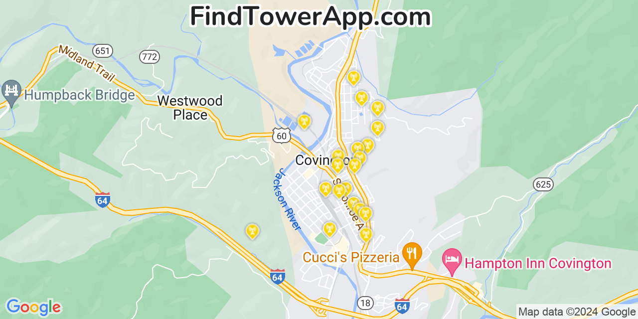 AT&T 4G/5G cell tower coverage map Covington, Virginia