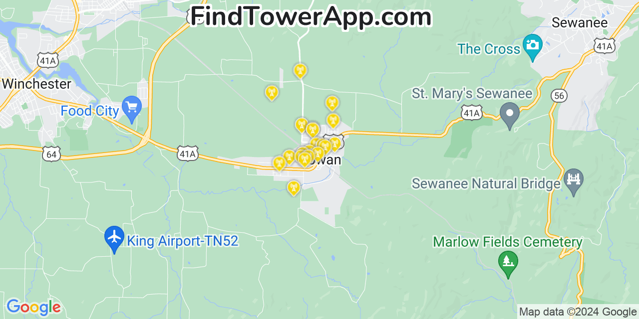 T-Mobile 4G/5G cell tower coverage map Cowan, Tennessee