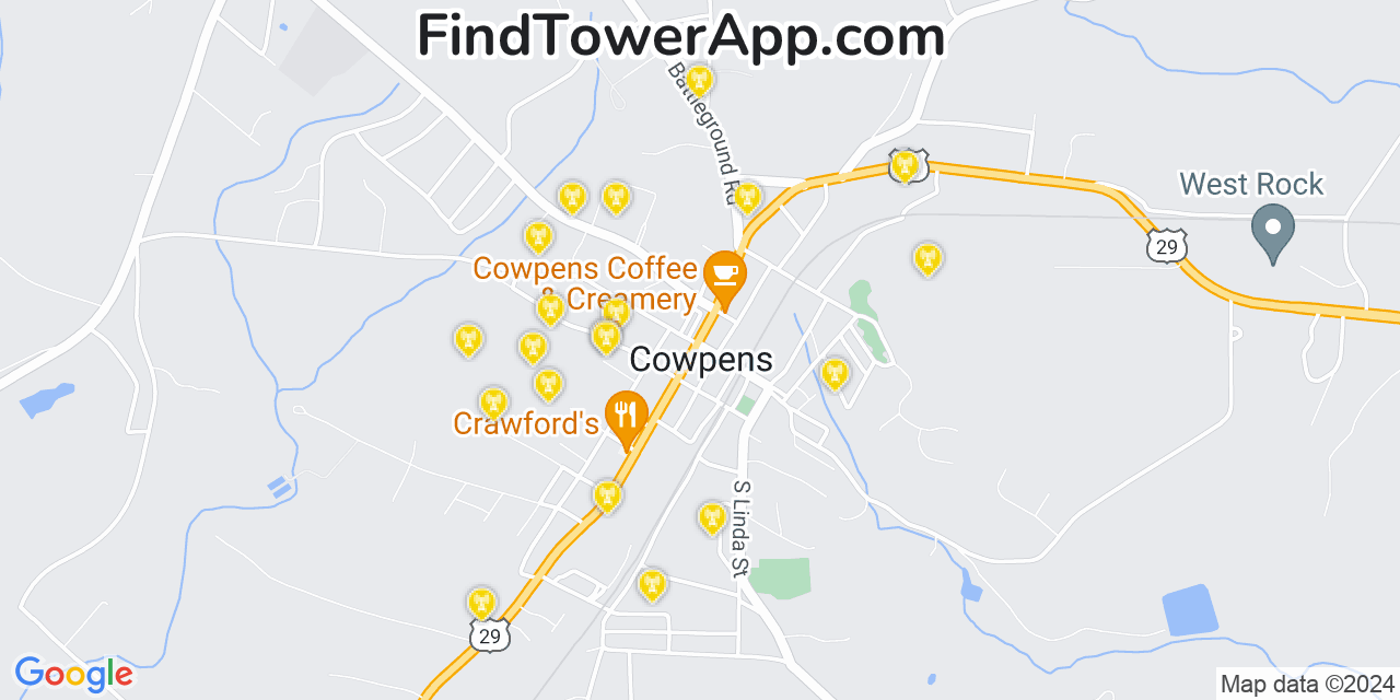 Verizon 4G/5G cell tower coverage map Cowpens, South Carolina