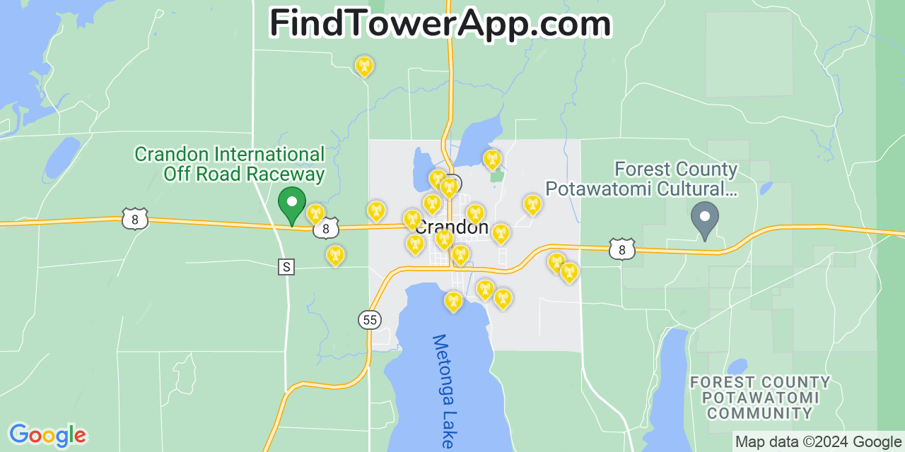 Verizon 4G/5G cell tower coverage map Crandon, Wisconsin