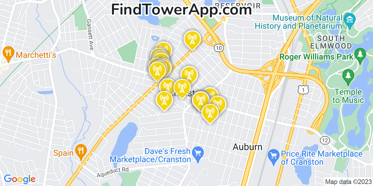 Verizon 4G/5G cell tower coverage map Cranston, Rhode Island