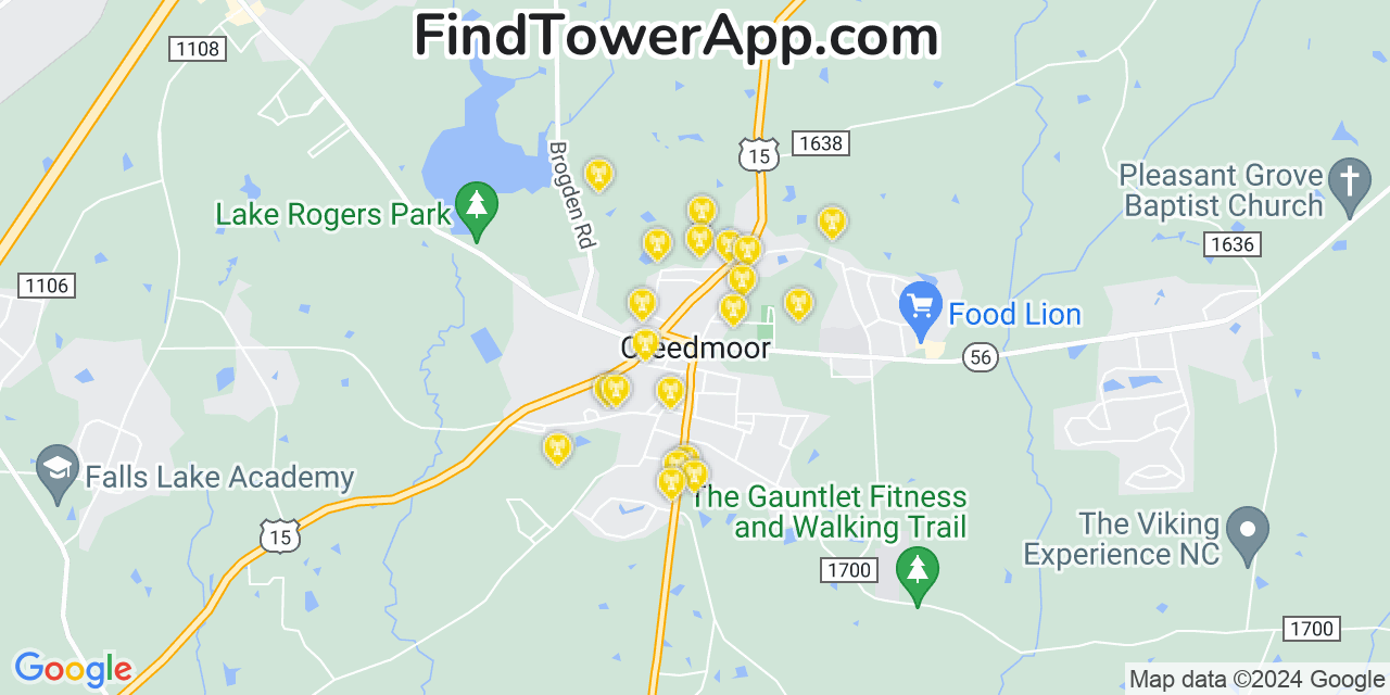 Verizon 4G/5G cell tower coverage map Creedmoor, North Carolina