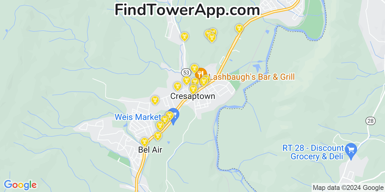 Verizon 4G/5G cell tower coverage map Cresaptown, Maryland