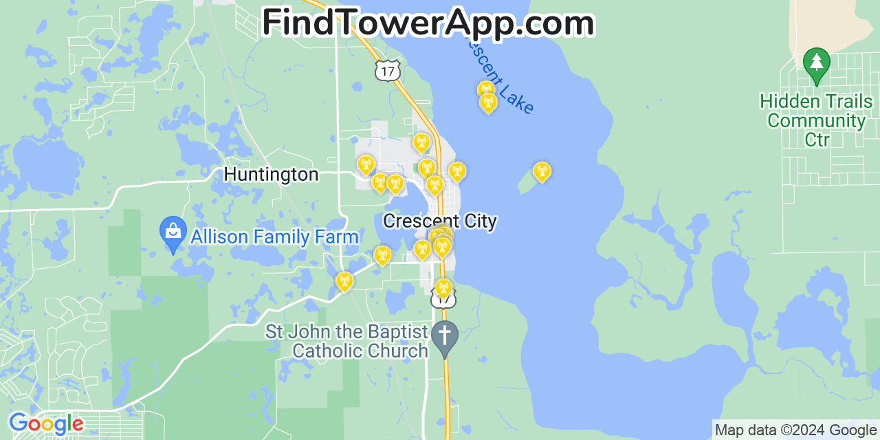 AT&T 4G/5G cell tower coverage map Crescent City, Florida