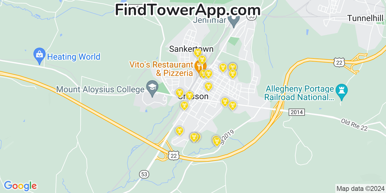 T-Mobile 4G/5G cell tower coverage map Cresson, Pennsylvania