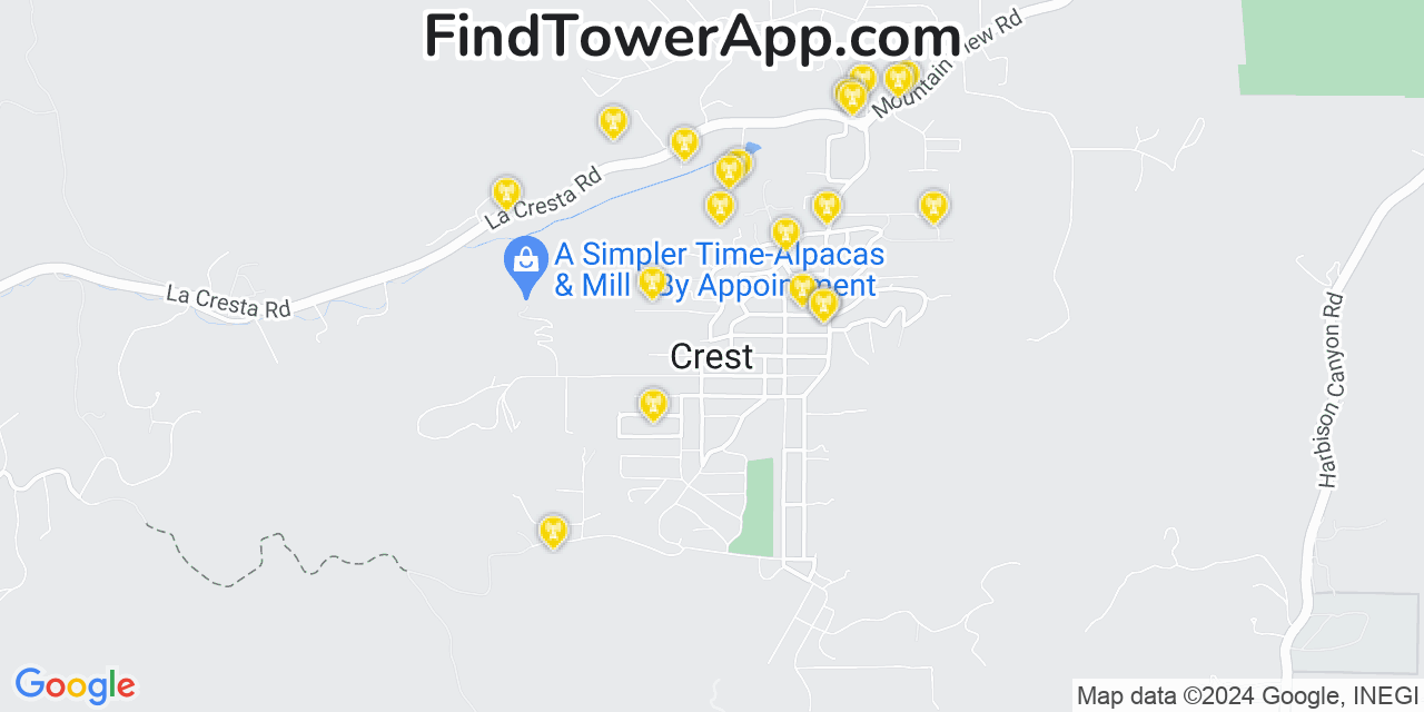 Verizon 4G/5G cell tower coverage map Crest, California