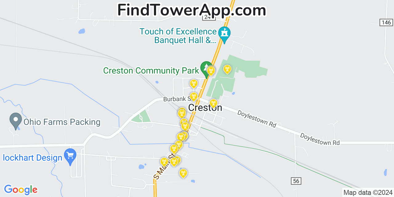 Verizon 4G/5G cell tower coverage map Creston, Ohio