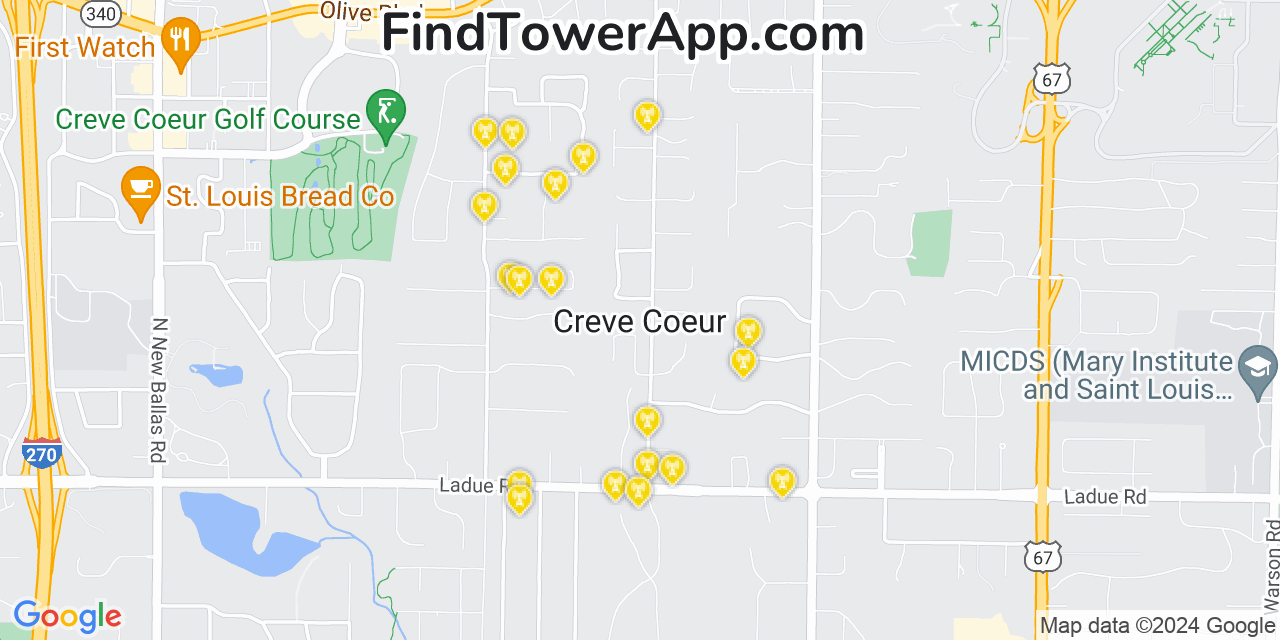 T-Mobile 4G/5G cell tower coverage map Creve Coeur, Missouri