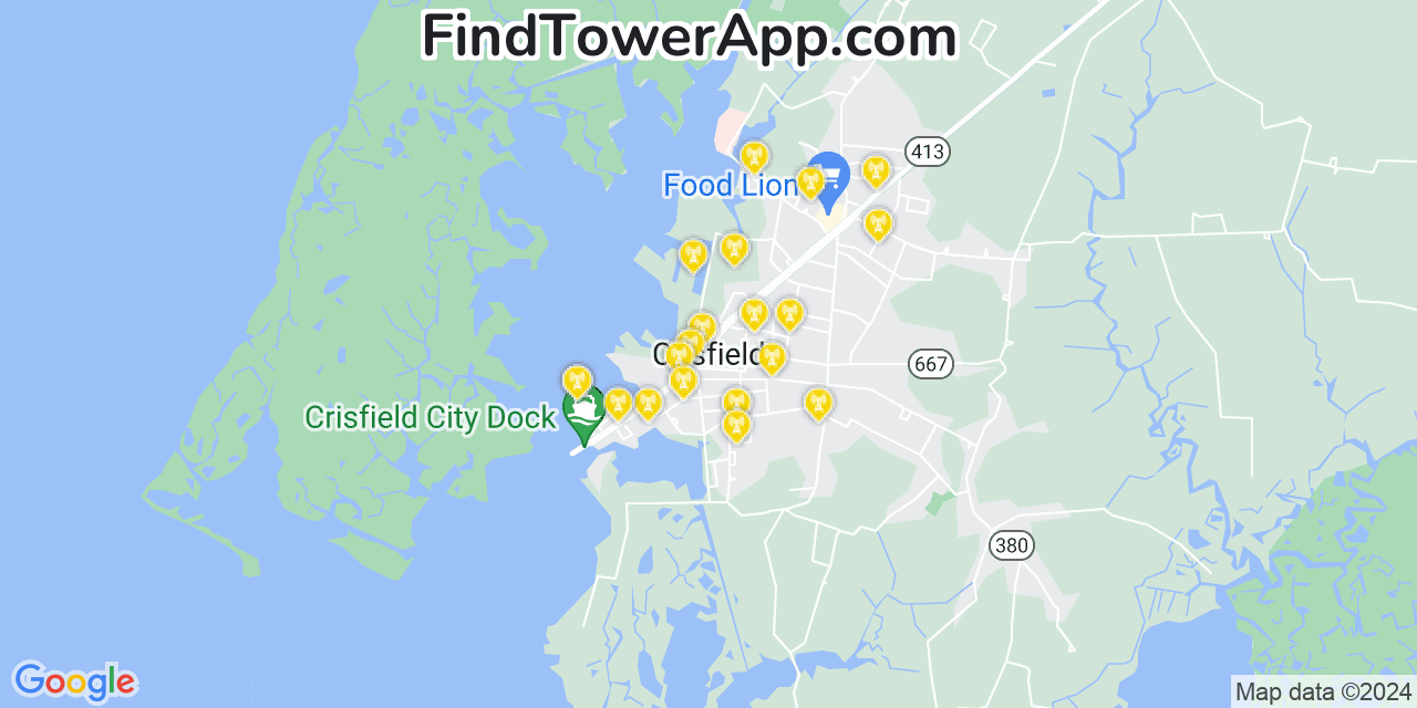 T-Mobile 4G/5G cell tower coverage map Crisfield, Maryland