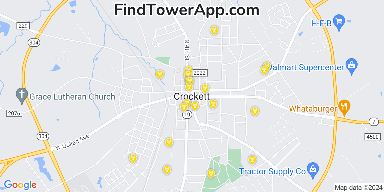 AT&T 4G/5G cell tower coverage map Crockett, Texas