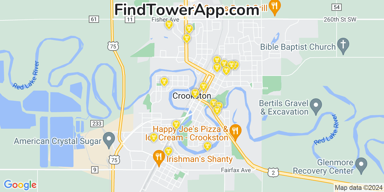 AT&T 4G/5G cell tower coverage map Crookston, Minnesota