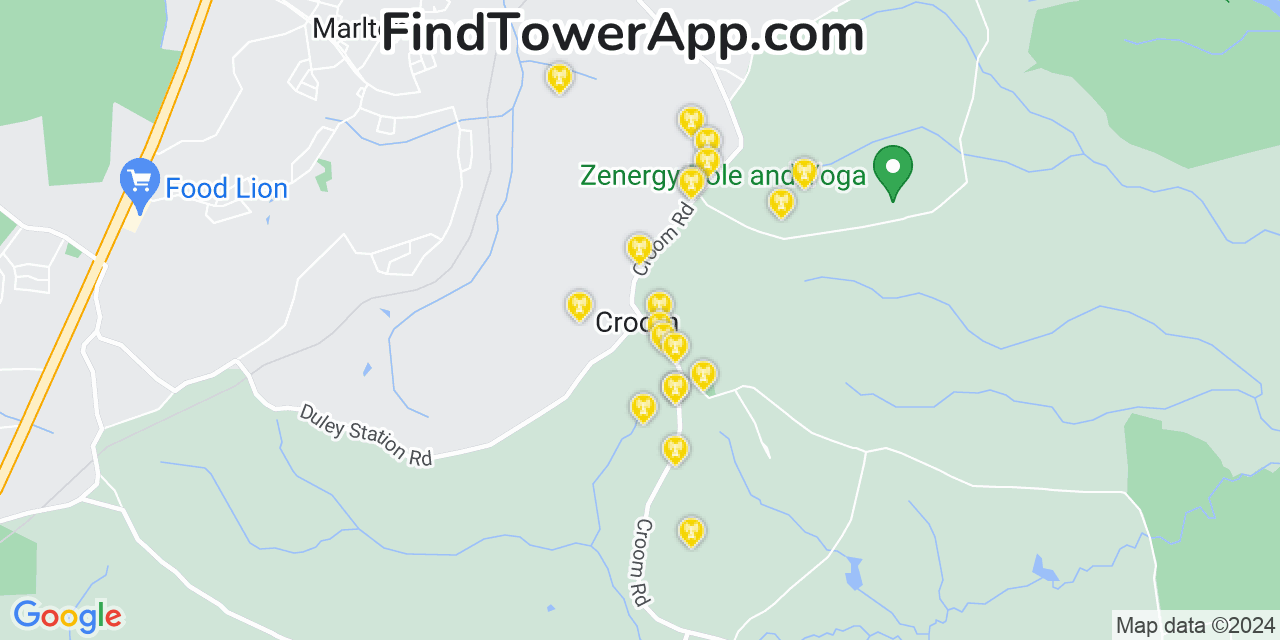 AT&T 4G/5G cell tower coverage map Croom, Maryland