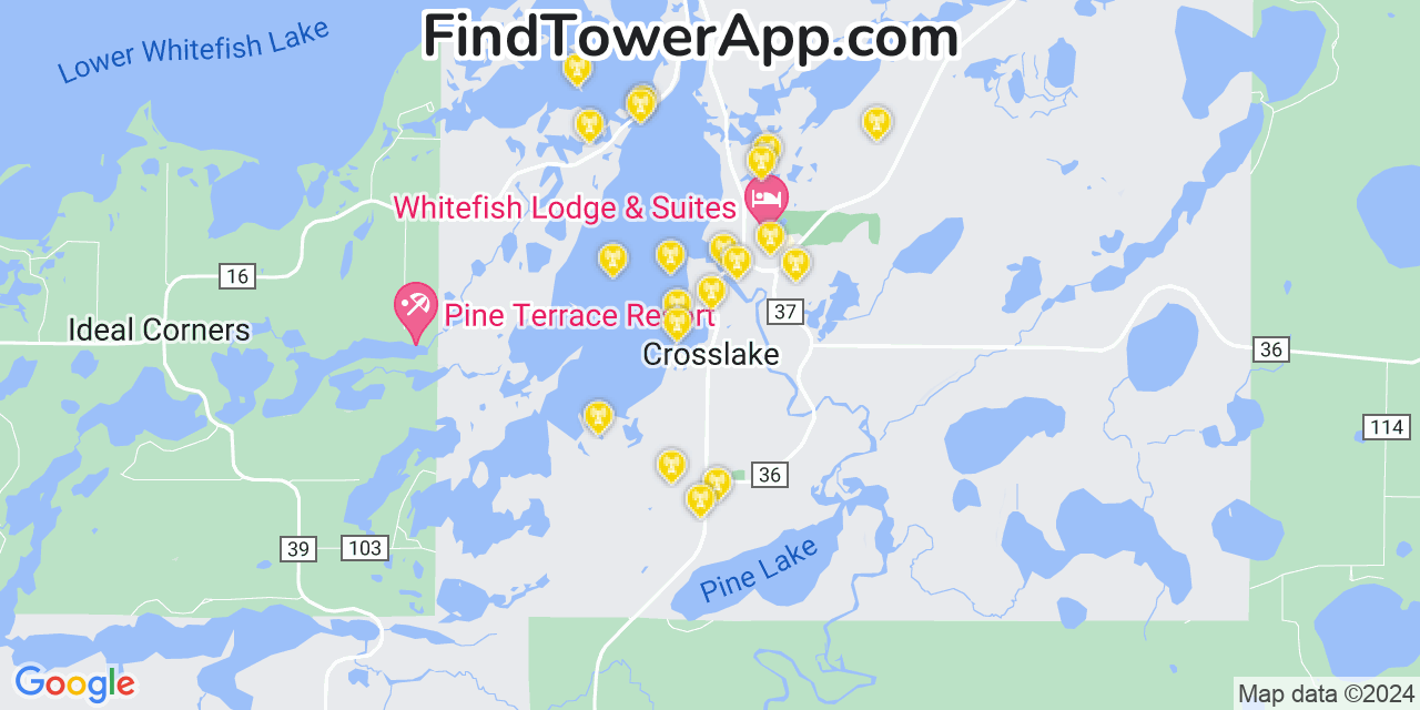 Verizon 4G/5G cell tower coverage map Cross Lake, Minnesota