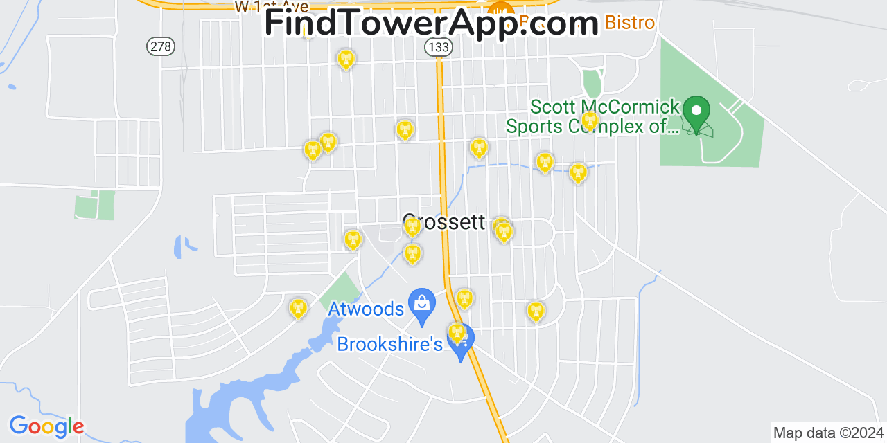 AT&T 4G/5G cell tower coverage map Crossett, Arkansas