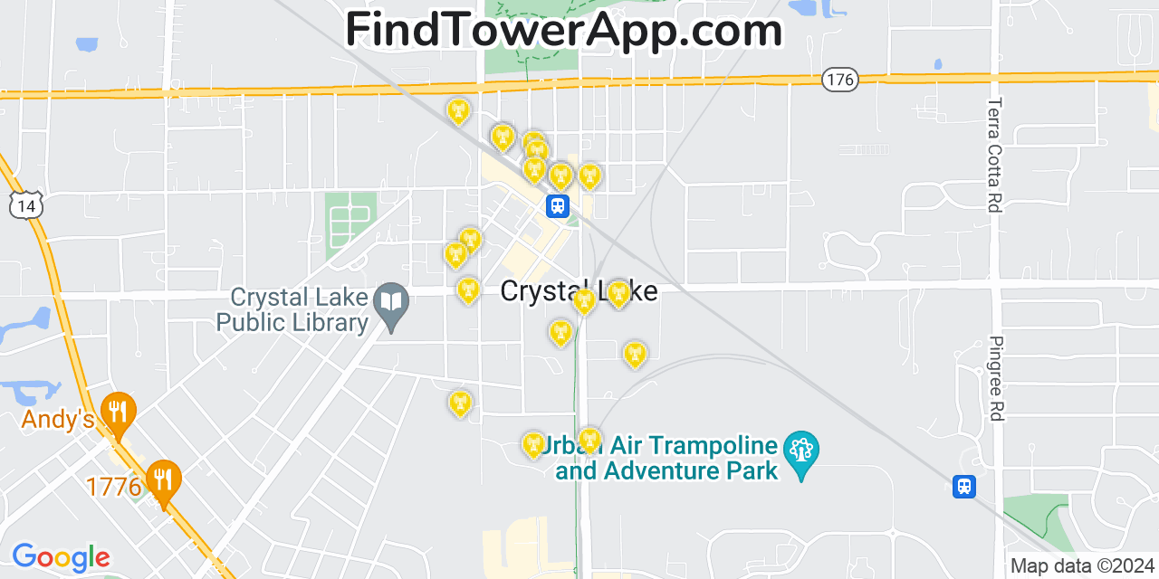 AT&T 4G/5G cell tower coverage map Crystal Lake, Illinois