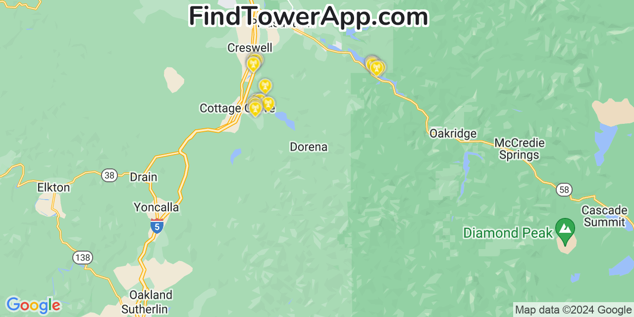 AT&T 4G/5G cell tower coverage map Culp Creek, Oregon