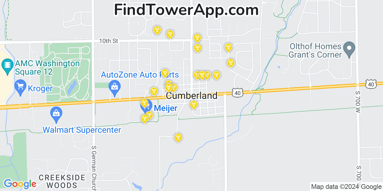 T-Mobile 4G/5G cell tower coverage map Cumberland, Indiana