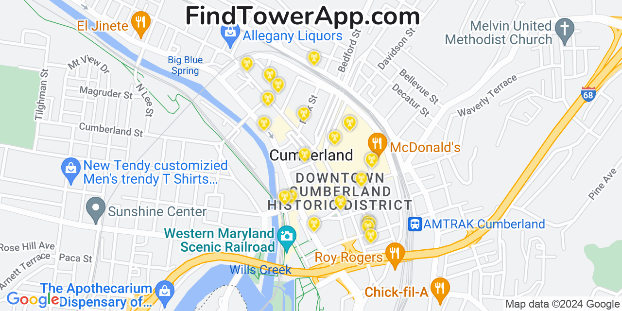 Verizon 4G/5G cell tower coverage map Cumberland, Maryland