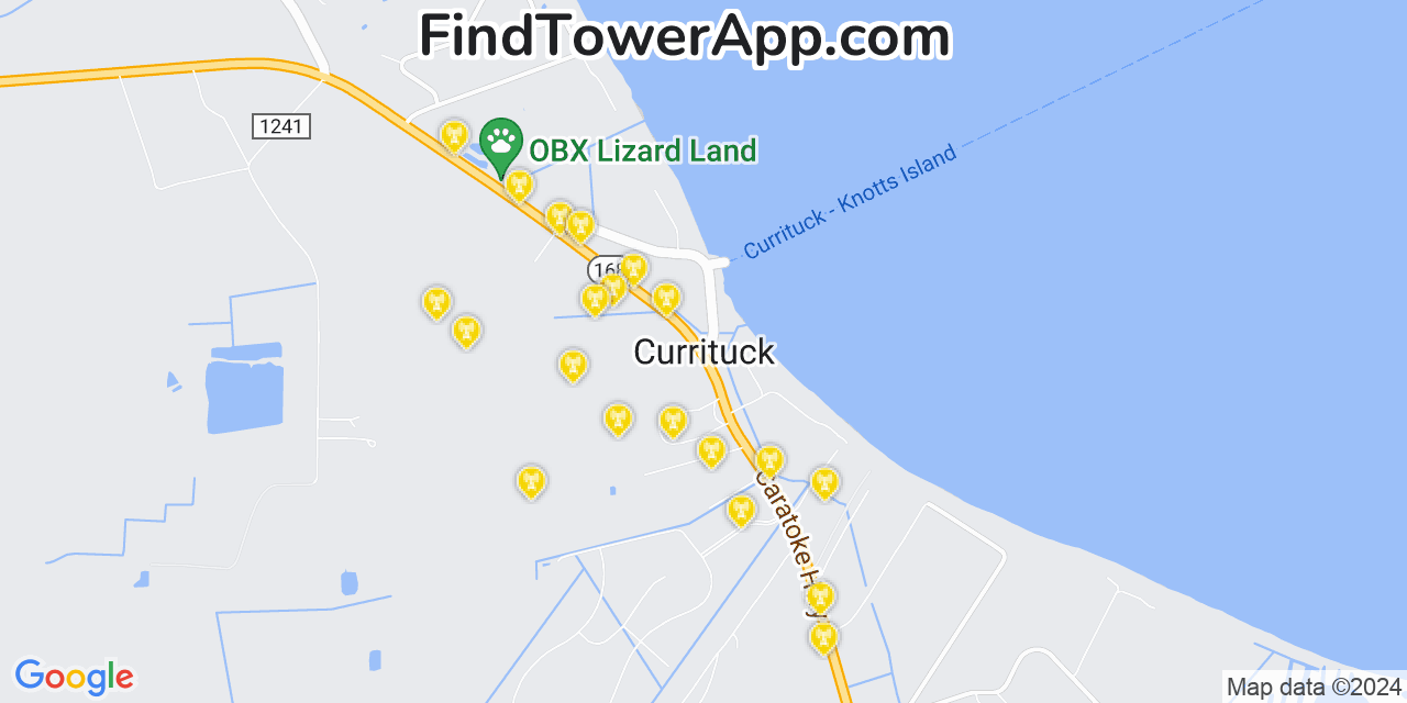 AT&T 4G/5G cell tower coverage map Currituck, North Carolina