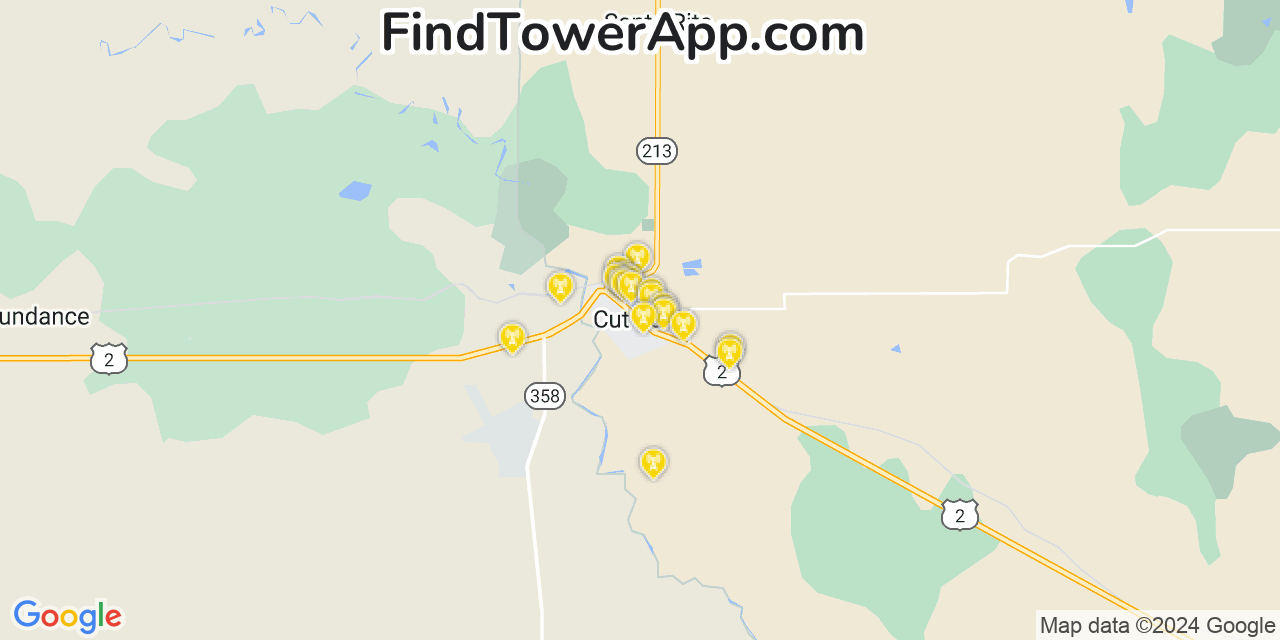 AT&T 4G/5G cell tower coverage map Cut Bank, Montana