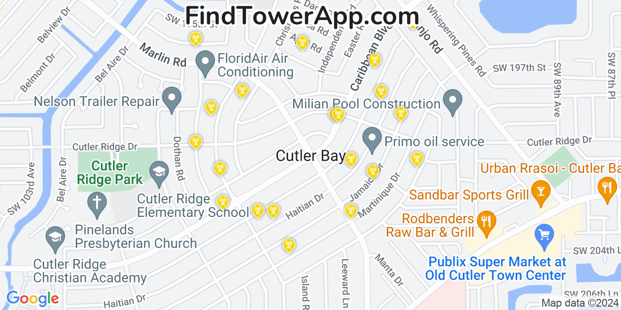 AT&T 4G/5G cell tower coverage map Cutler Bay, Florida