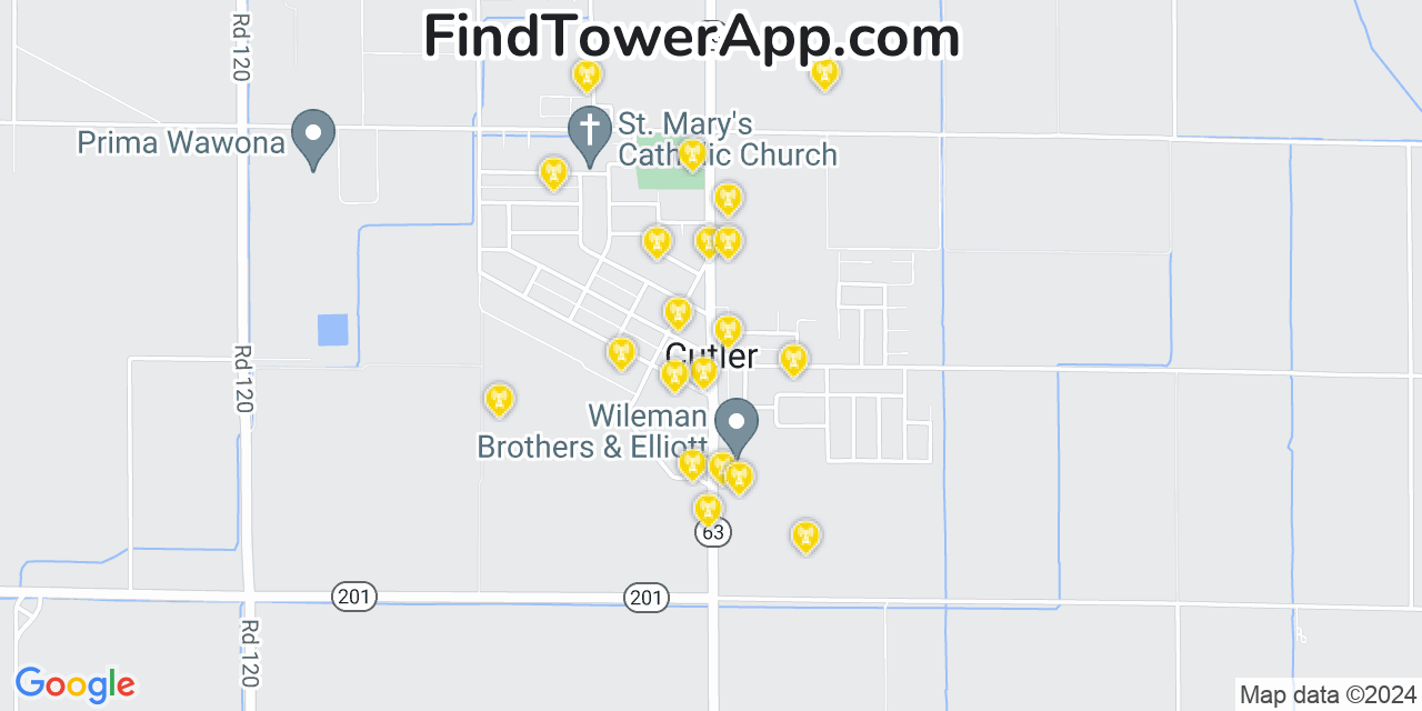 AT&T 4G/5G cell tower coverage map Cutler, California