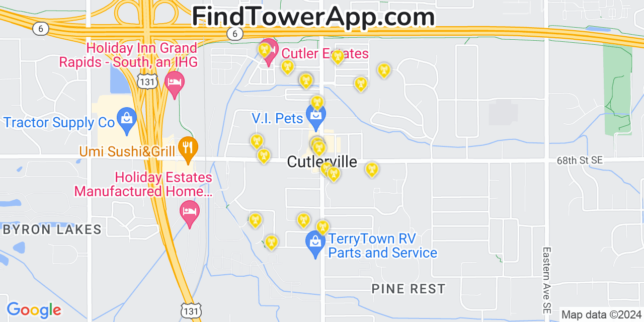 Verizon 4G/5G cell tower coverage map Cutlerville, Michigan