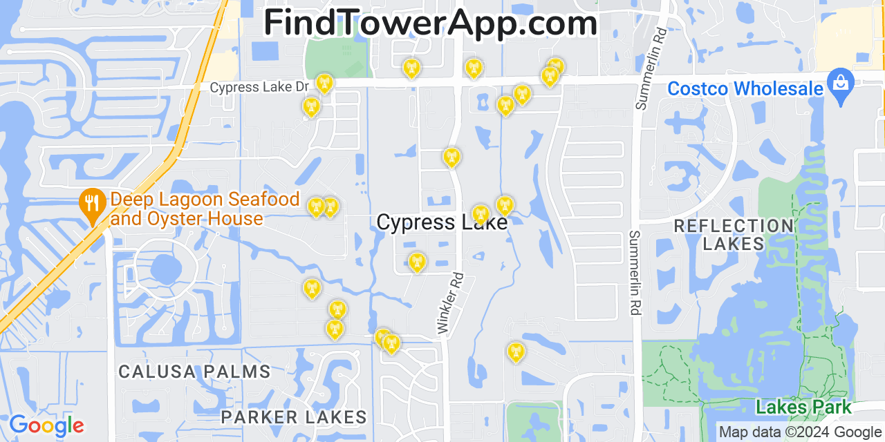 AT&T 4G/5G cell tower coverage map Cypress Lake, Florida