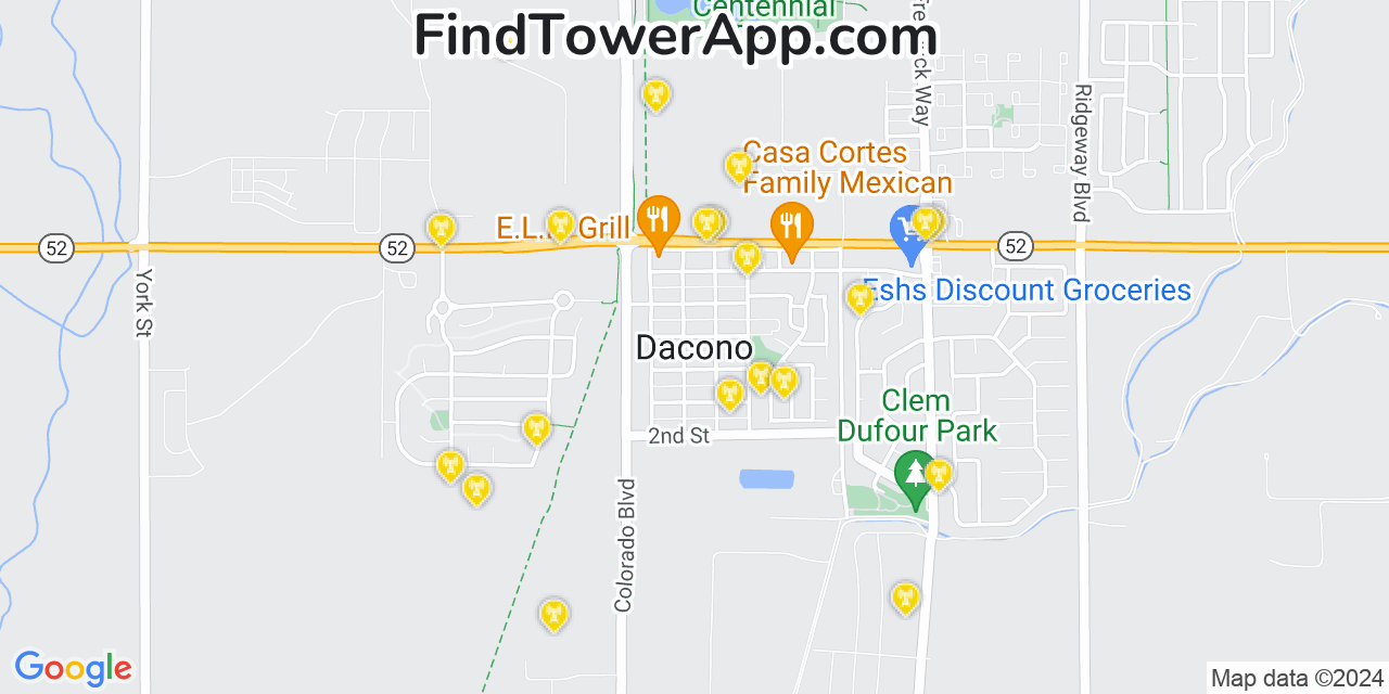 AT&T 4G/5G cell tower coverage map Dacono, Colorado