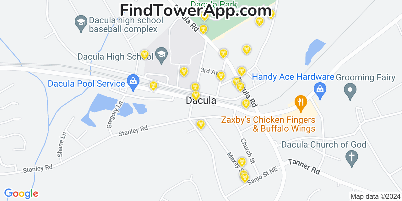 AT&T 4G/5G cell tower coverage map Dacula, Georgia