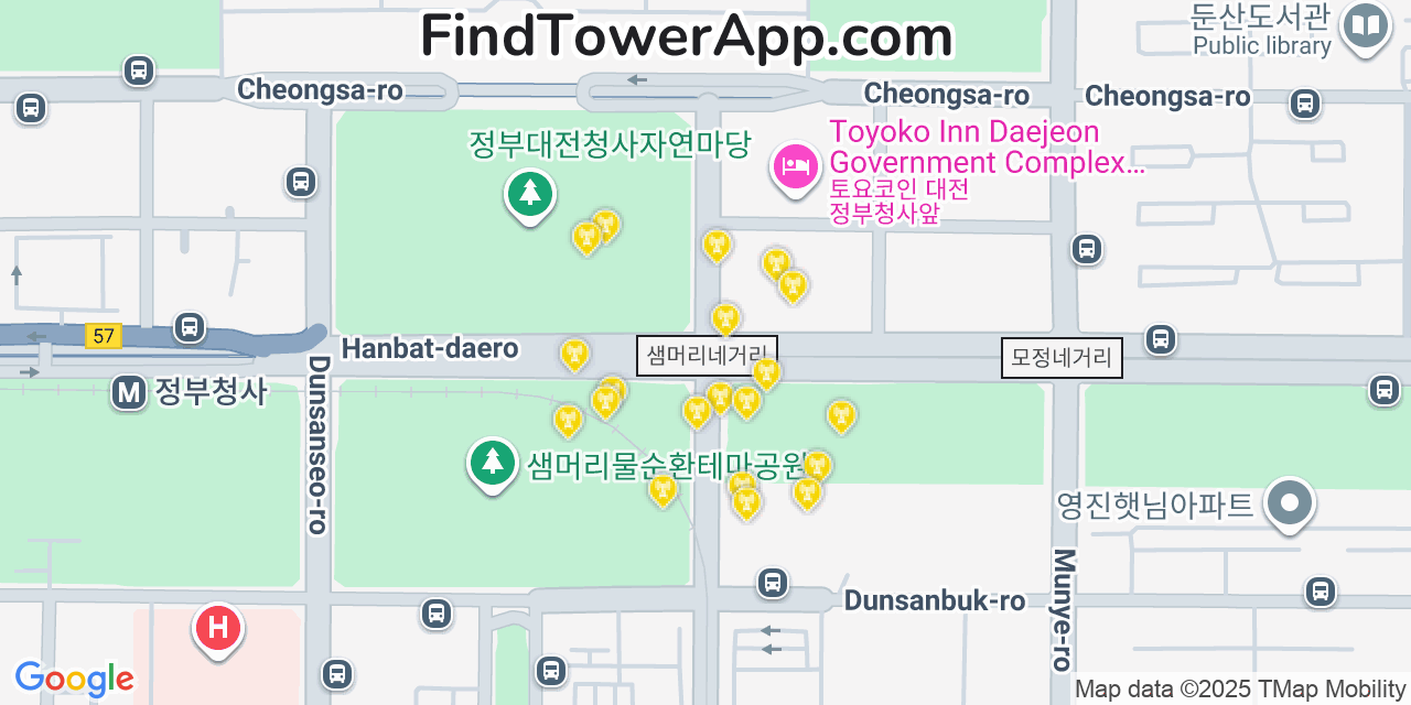 Daejeon Cell Towers, South-Korea - FindTower App Coverage Maps