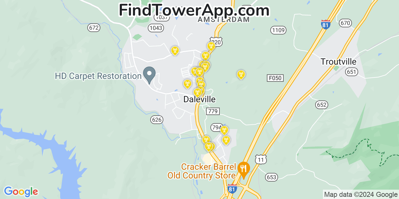 T-Mobile 4G/5G cell tower coverage map Daleville, Virginia