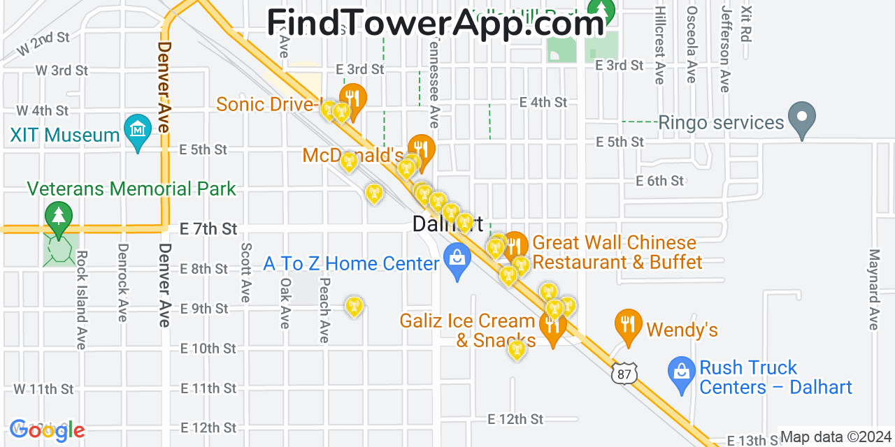 AT&T 4G/5G cell tower coverage map Dalhart, Texas