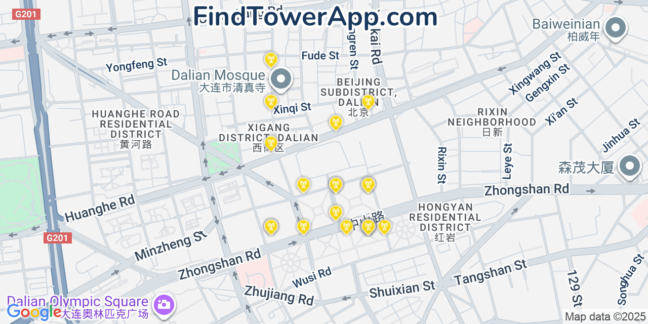 Dalian Cell Towers, China - FindTower App Coverage Maps