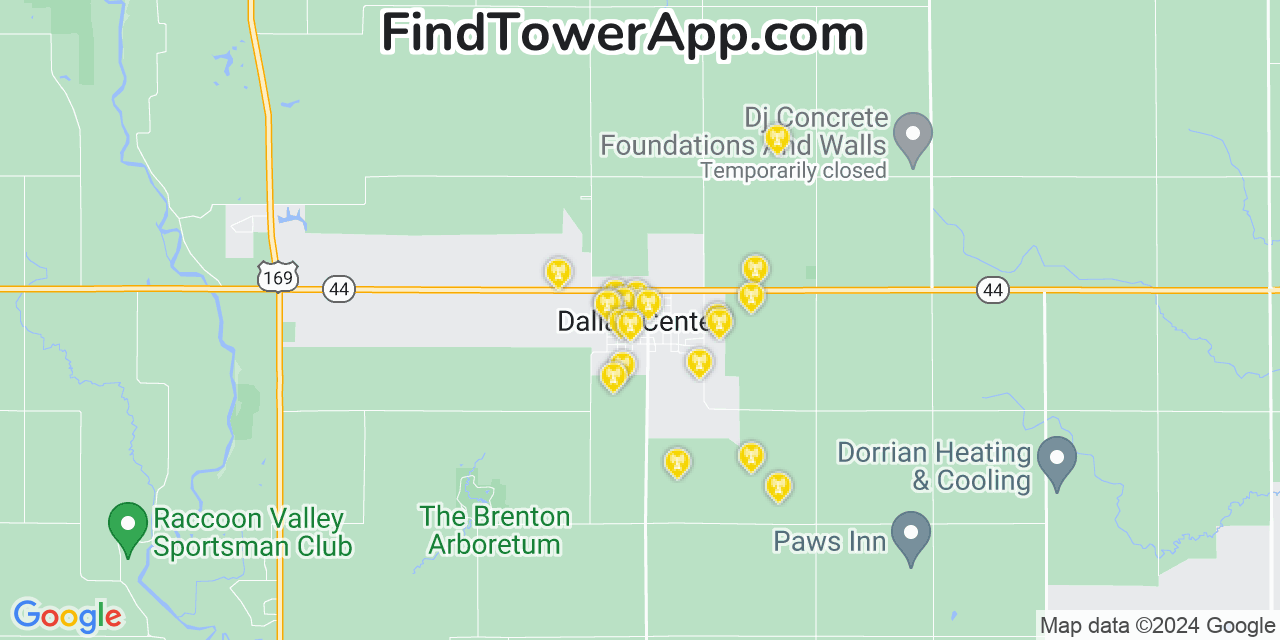 AT&T 4G/5G cell tower coverage map Dallas Center, Iowa