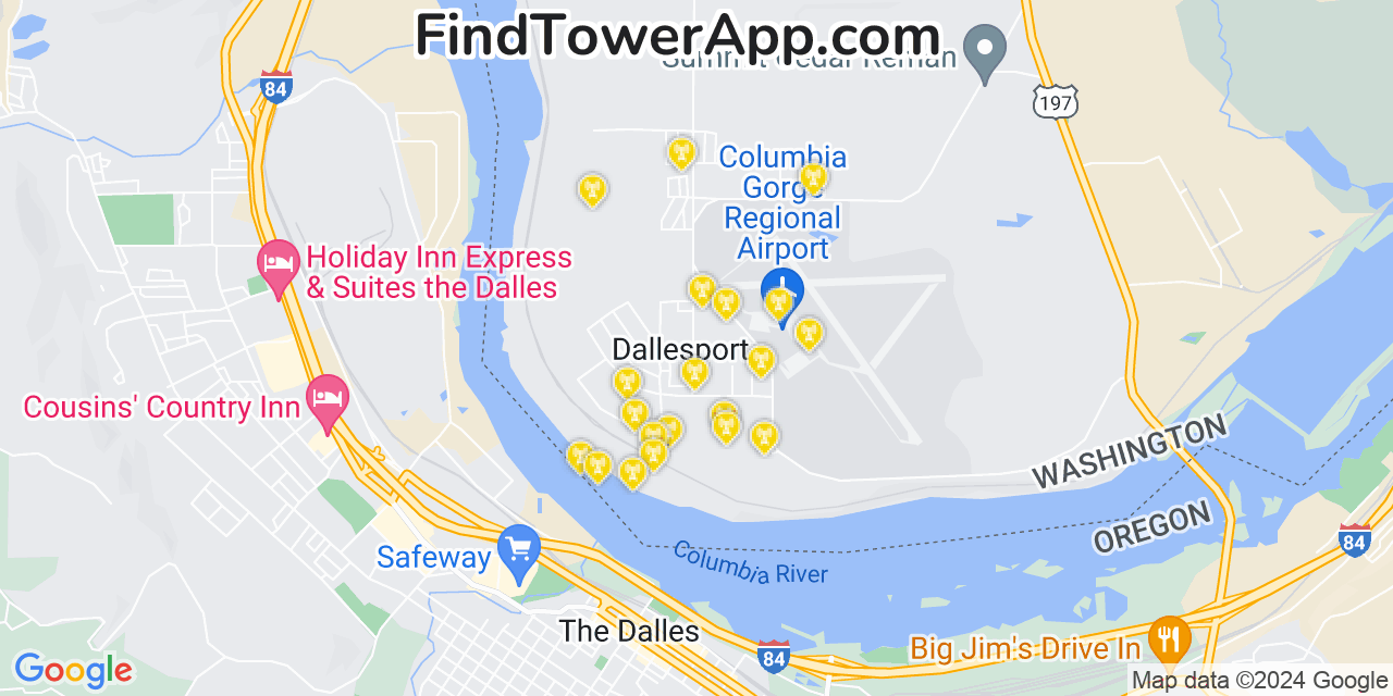 AT&T 4G/5G cell tower coverage map Dallesport, Washington