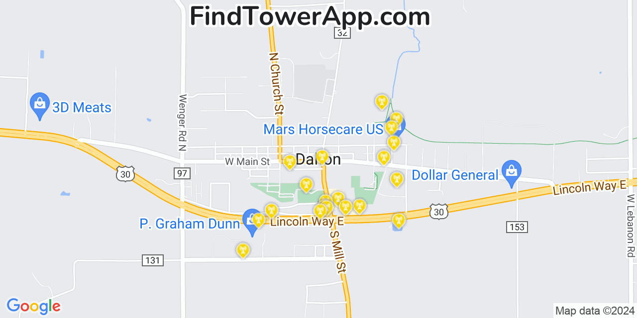 AT&T 4G/5G cell tower coverage map Dalton, Ohio