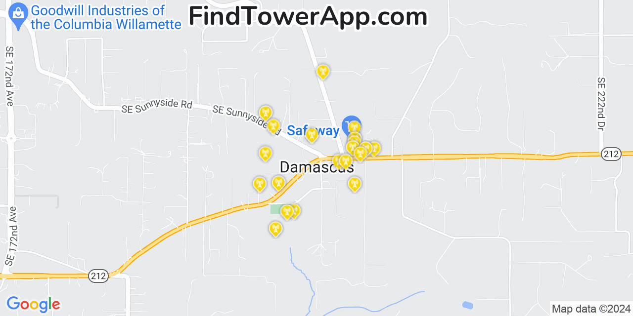 Verizon 4G/5G cell tower coverage map Damascus, Oregon