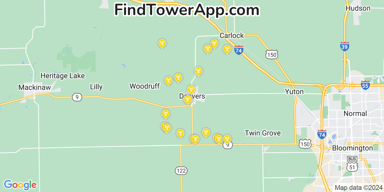 Verizon 4G/5G cell tower coverage map Danvers, Illinois