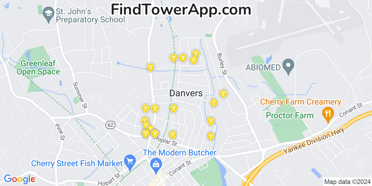 T-Mobile 4G/5G cell tower coverage map Danvers, Massachusetts