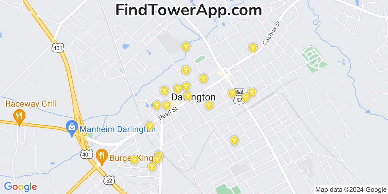 AT&T 4G/5G cell tower coverage map Darlington, South Carolina