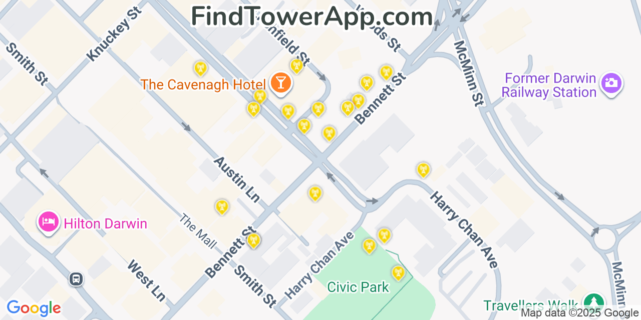 Darwin Cell Towers, Australia - FindTower App Coverage Maps