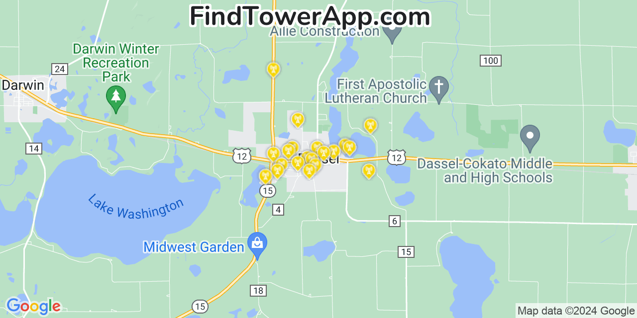 Verizon 4G/5G cell tower coverage map Dassel, Minnesota