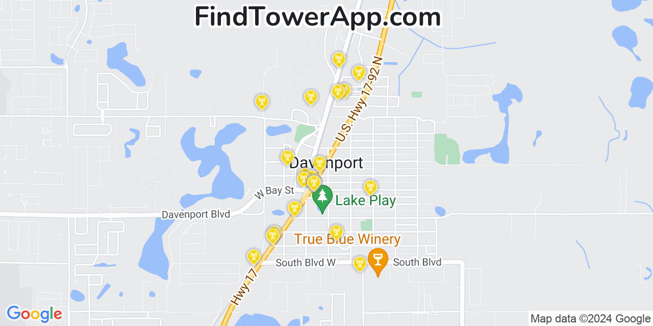 AT&T 4G/5G cell tower coverage map Davenport, Florida