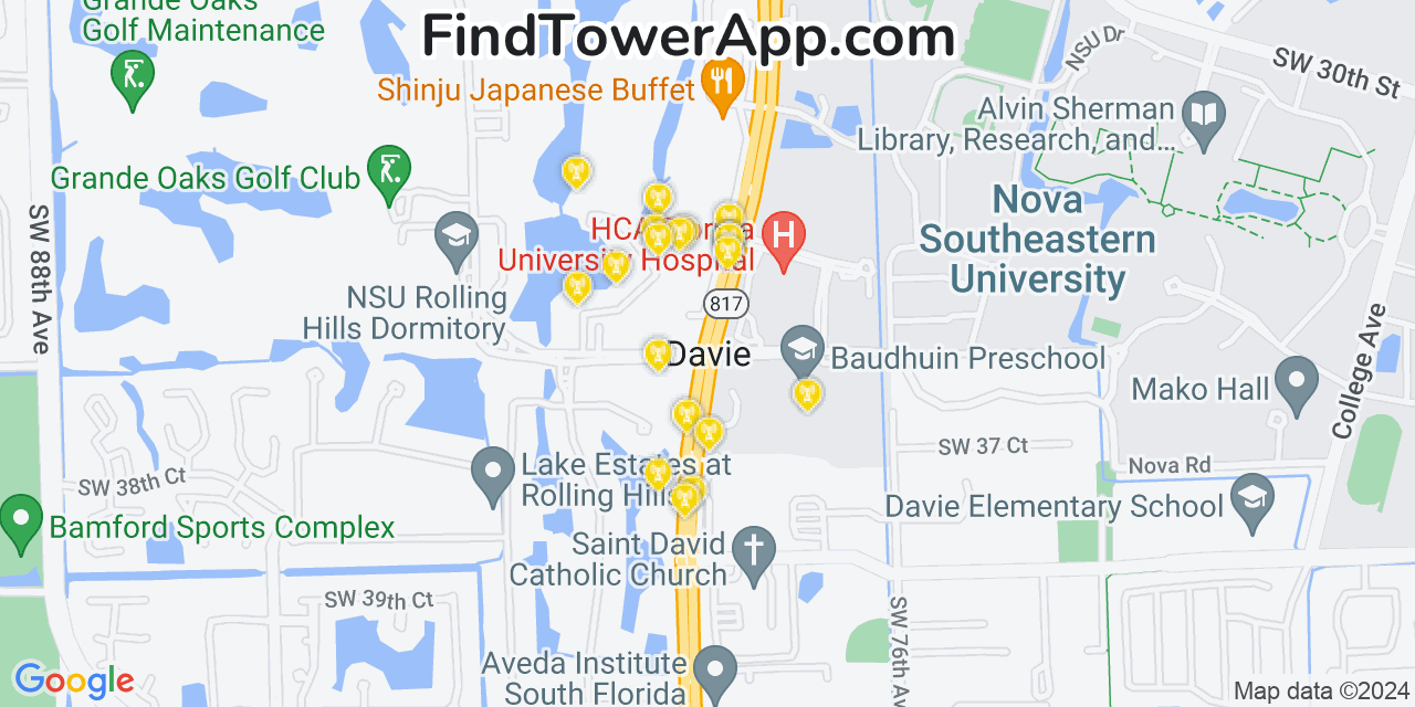 AT&T 4G/5G cell tower coverage map Davie, Florida