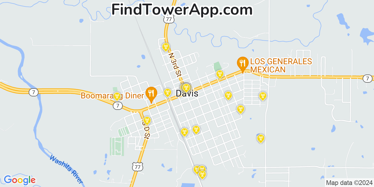 AT&T 4G/5G cell tower coverage map Davis, Oklahoma