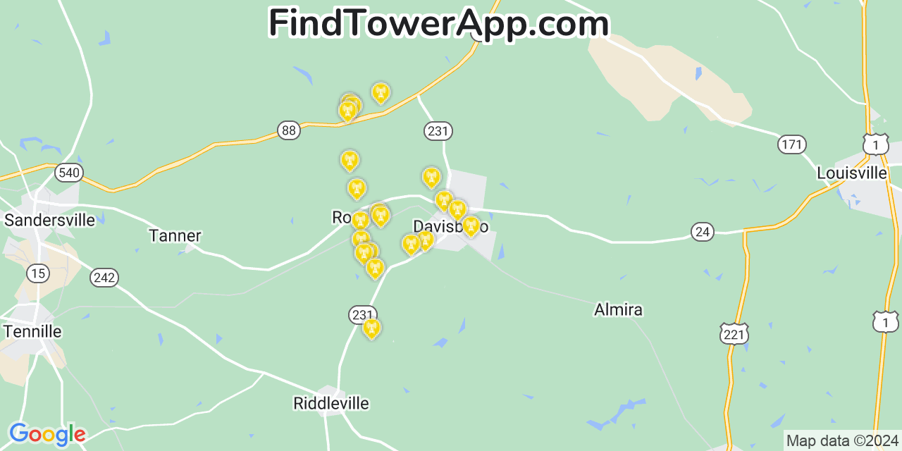 AT&T 4G/5G cell tower coverage map Davisboro, Georgia