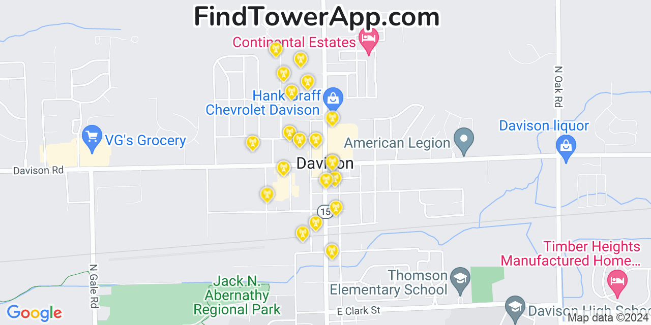 AT&T 4G/5G cell tower coverage map Davison, Michigan