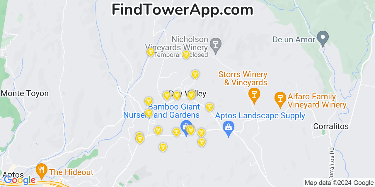 AT&T 4G/5G cell tower coverage map Day Valley, California